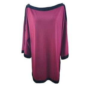 Soft Surroundings Large Tunic Top Red‎ Maroon Velvet Trim Party Occasion Formal